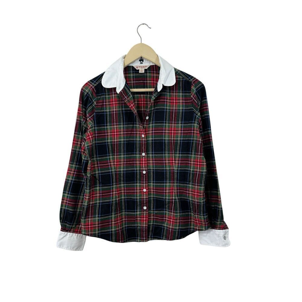 Brooks Brothers Red Fleece 8 Button Front Flannel Plaid Long Sleeve Womens